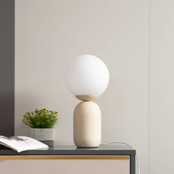 Stolná lampa Lindby Lennes, béžová, sklo, Ø 20 cm