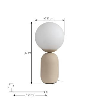 Stolná lampa Lindby Lennes, béžová, sklo, Ø 20 cm
