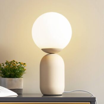 Stolná lampa Lindby Lennes, béžová, sklo, Ø 20 cm