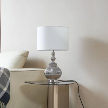 Stolná lampa Lindby Loraine, biela/sivá, sklo, Ø 33 cm, E27