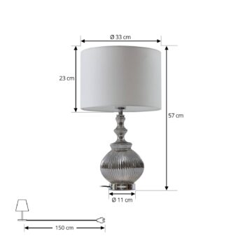 Stolná lampa Lindby Loraine, biela/sivá, sklo, Ø 33 cm, E27