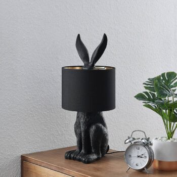 Stolná lampa Lindby Lorentina, 56 cm, králik, čierna, textil