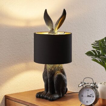 Stolná lampa Lindby Lorentina, 56 cm, králik, čierna, textil