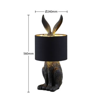Stolná lampa Lindby Lorentina, 56 cm, králik, čierna, textil