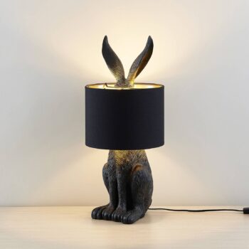 Stolná lampa Lindby Lorentina, 56 cm, králik, čierna, textil