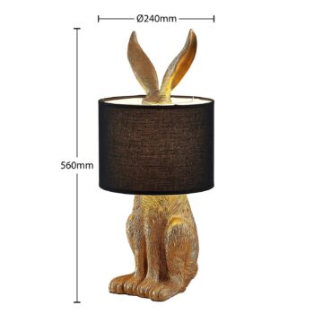 Stolná lampa Lindby Lorentina, výška 57 cm, králik, zlatá, textil