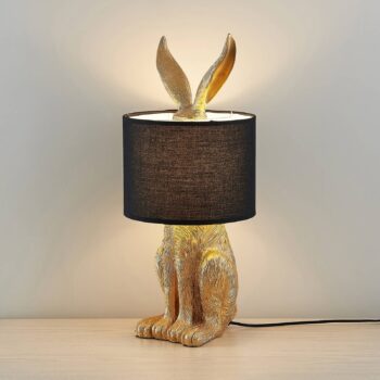 Stolná lampa Lindby Lorentina, výška 57 cm, králik, zlatá, textil