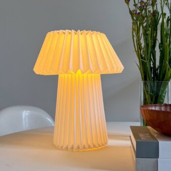 Stolná lampa Lindby Magali, biela, papier, Ø 34 cm, E14