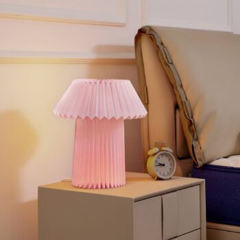 Stolná lampa Lindby Magali, ružová, papier, Ø 34 cm, E14