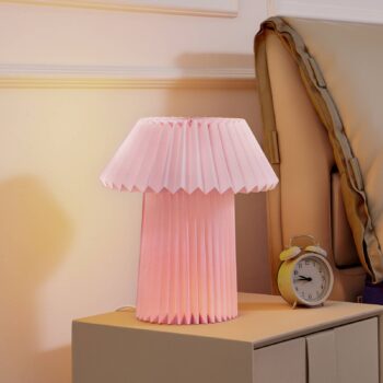 Stolná lampa Lindby Magali, ružová, papier, Ø 34 cm, E14