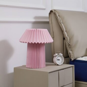 Stolná lampa Lindby Magali, ružová, papier, Ø 34 cm, E14