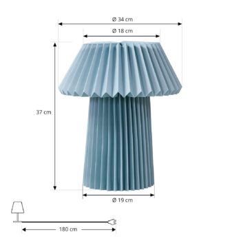 Stolná lampa Lindby Magali, svetlomodrá, papier, Ø 34 cm, E14