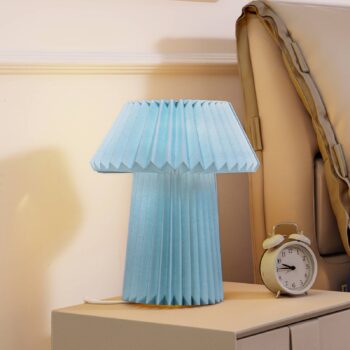 Stolná lampa Lindby Magali, svetlomodrá, papier, Ø 34 cm, E14