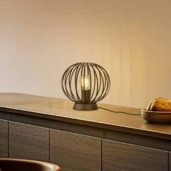 Stolná lampa Lindby Maivi, čierna, 25 cm, železo, klietka