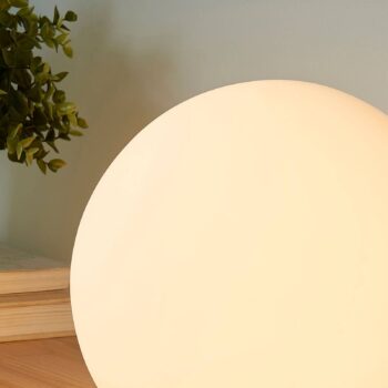Stolná lampa Lindby Marike, biela, sklo, guľa, Ø 25 cm, E27