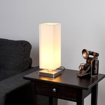 Stolná lampa Lindby Martje, výška 35 cm, biela, textil, kov
