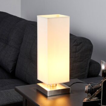 Stolná lampa Lindby Martje, výška 35 cm, biela, textil, kov