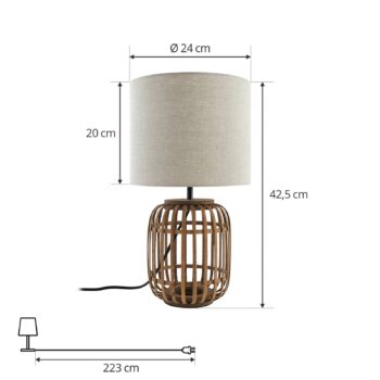 Stolná lampa Lindby Marzanna, sivá, bambus, 42,5 cm, E27