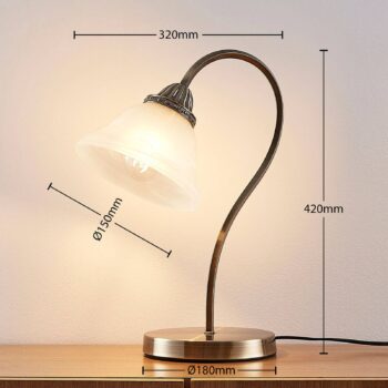 Stolná lampa Lindby Mialina, 42 cm, biela, sklo, kov