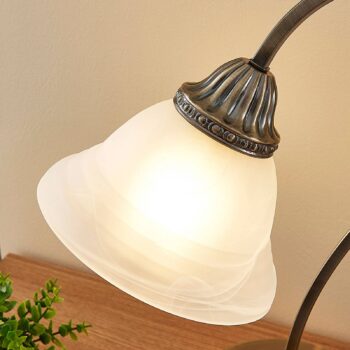 Stolná lampa Lindby Mialina, 42 cm, biela, sklo, kov