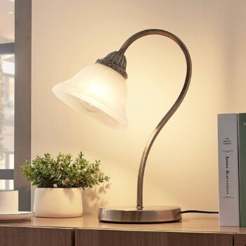 Stolná lampa Lindby Mialina, 42 cm, biela, sklo, kov