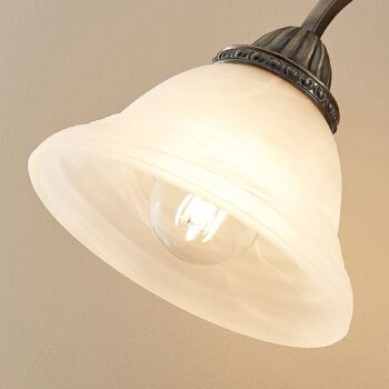Stolná lampa Lindby Mialina, 42 cm, biela, sklo, kov