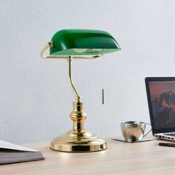 Stolná lampa Lindby Milenka, mosadz, výška 39 cm, kov