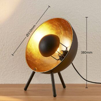 Stolná lampa Lindby Muriel, výška 38 cm, čierna, zlatá, kov