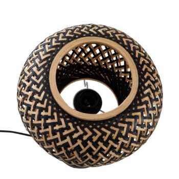Stolná lampa Lindby Nerys, čierna, bambus, Ø 28 cm