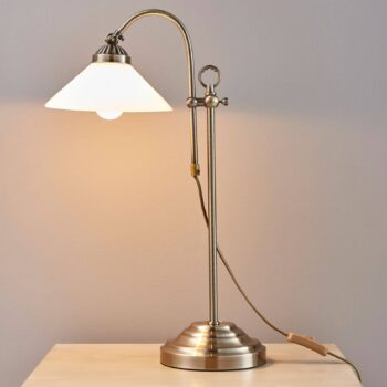 Stolná lampa Lindby Otis, starožitná mosadz, sklo, 60 cm, E14