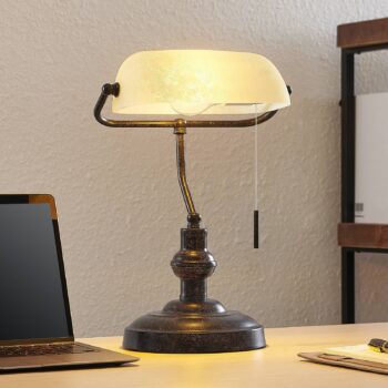 Stolná lampa Lindby Profina, 39 cm, hrdzavohnedá, oceľ