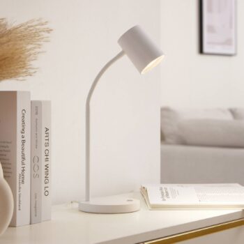 Stolná lampa Lindby Radka, biela, plast, GU10, ohybné rameno