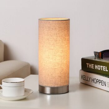 Stolná lampa Lindby Ronja, výška 26 cm, krémová farba, textil