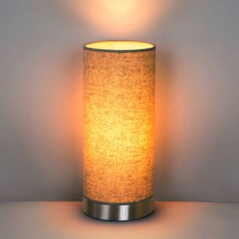 Stolná lampa Lindby Ronja, výška 26 cm, krémová farba, textil