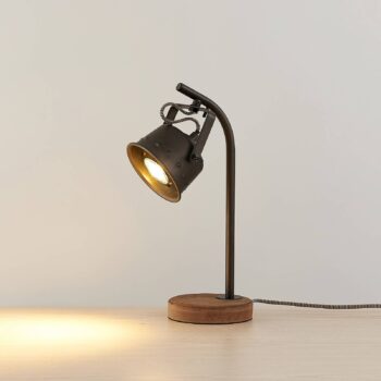 Stolná lampa Lindby Rubinjo, 37 cm, čierna, drevo, kov, GU10