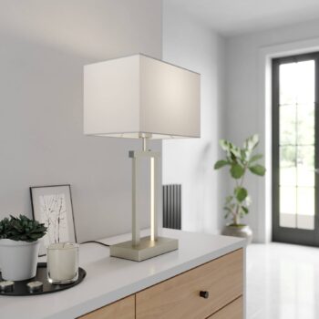 Stolná lampa Lindby Sigurd, biela, látka, výška 54 cm, E27