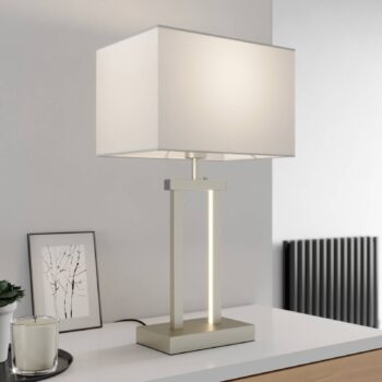 Stolná lampa Lindby Sigurd, biela, látka, výška 54 cm, E27
