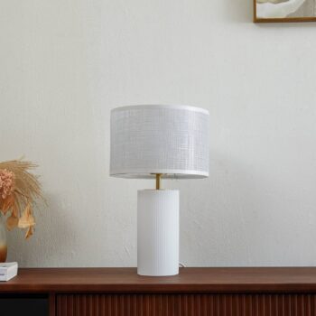 Stolná lampa Lindby Sorscha, biela, železo, Ø 26 cm
