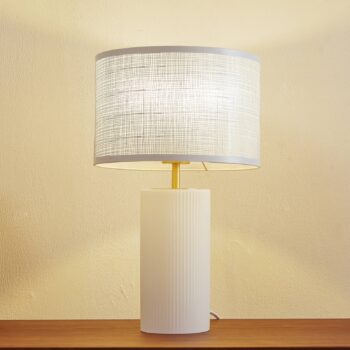 Stolná lampa Lindby Sorscha, biela, železo, Ø 26 cm