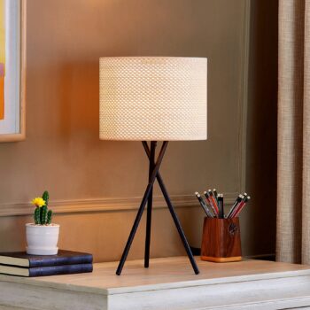 Stolná lampa Lindby Soula, Ø 26 cm, béžová, plast, E27