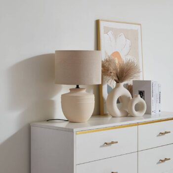 Stolná lampa Lindby Thalassia, béžová, Ø 30 cm, keramika