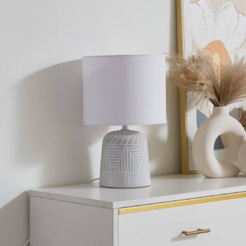 Stolná lampa Lindby Thalassia, biela, Ø 26 cm, keramika
