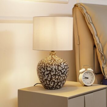 Stolná lampa Lindby Thalassia, čierna/biela, Ø 26 cm, keramika