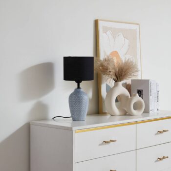 Stolná lampa Lindby Thalassia, sivá/čierna, Ø 20 cm, keramika