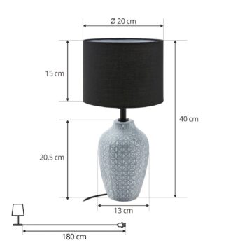Stolná lampa Lindby Thalassia, sivá/čierna, Ø 20 cm, keramika