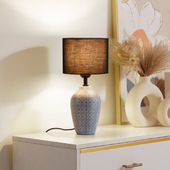Stolná lampa Lindby Thalassia, sivá/čierna, Ø 20 cm, keramika