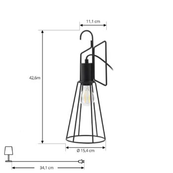 Stolná lampa Lindby Tharion, čierna, kov, Ø 15,4 cm
