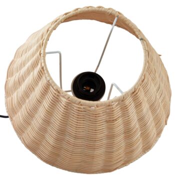 Stolná lampa Lindby Zyralia, farba dreva, ratan, Ø 30 cm