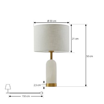 Stolná lampa Lindby alabaster, biela/zlatá, Ø 30 cm, mramor, E27