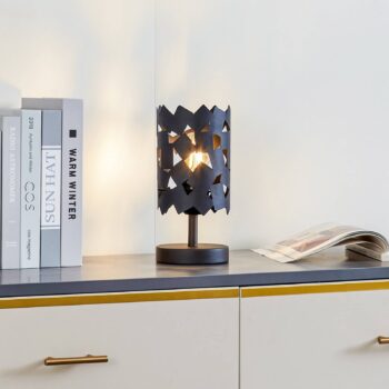 Stolná lampa Lucande Aeloria, čierna, železo, Ø 12 cm, E27
